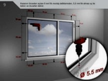 Kasanın önceden açılan 6 mm'lik montaj deliklerinden, 5,5 mm'lik elmas uç ile beton ve duvarlar delinir.